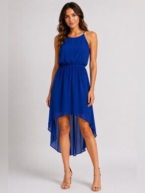 Needle & Thread Blue High Neck High Low Dress Small